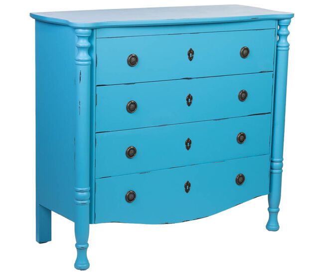 Comoda de madera lacado azul envejecido de 4 cajones 100x40x90cmh cm