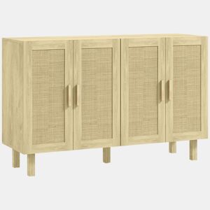 HOMCOM Aparador de Sala de Estar com 4 Portas com Rede em Vime e Prateleiras Ajustáveis Aparador para Cozinha Escritório Estúdio Quarto Estilo Nórdico Anti-Tombo 120x39,5x76 cm Madeira