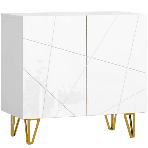 HOMCOM Aparador para Sala Aparador de Entrada com 2 Portas e Prateleiras Ajustáveis Armário de Armazenamento para Cozinha Sala 80x40x75 cm Branco Brilhante