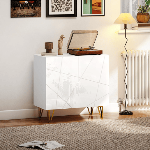 HOMCOM Aparador para Sala Aparador de Entrada com 2 Portas e Prateleiras Ajustáveis Armário de Armazenamento para Cozinha Sala 80x40x75 cm Branco Brilhante