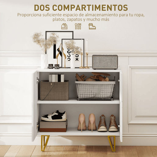 HOMCOM Aparador para Sala Aparador de Entrada com 2 Portas e Prateleiras Ajustáveis Armário de Armazenamento para Cozinha Sala 80x40x75 cm Branco Brilhante