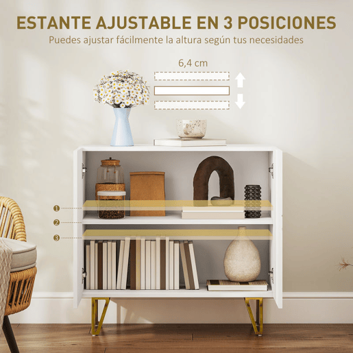 HOMCOM Aparador para Sala Aparador de Entrada com 2 Portas e Prateleiras Ajustáveis Armário de Armazenamento para Cozinha Sala 80x40x75 cm Branco Brilhante