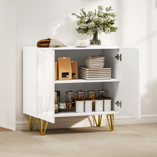 HOMCOM Aparador para Sala Aparador de Entrada com 2 Portas e Prateleiras Ajustáveis Armário de Armazenamento para Cozinha Sala 80x40x75 cm Branco Brilhante