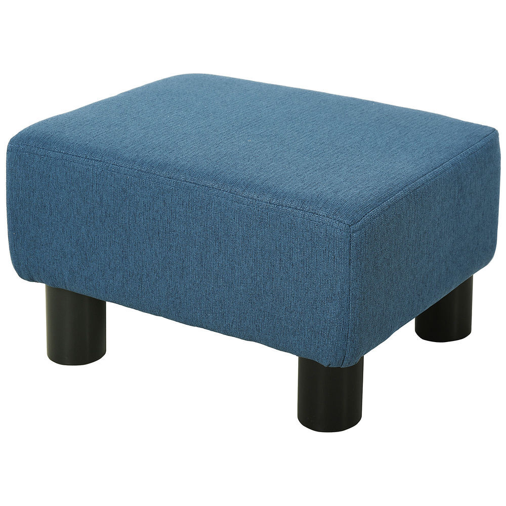 Homcom reposapiés de salón taburete bajo tapizado en lino otomana rectangular con estructura de madera para sala de estar dormitorio azul oscuro
