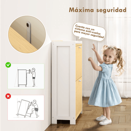 HOMCOM Sapateira Estreita com 2 Portas de Bambu em Ripas Móvel Sapateira com Prateleiras Ajustáveis para 12 Pares de Sapatos 60x24x82,5 cm Branco e Madeira