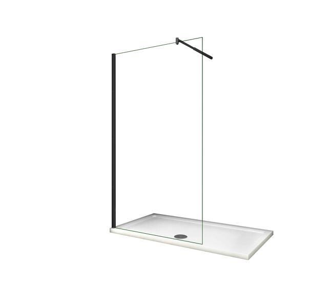 Mampara de ducha fija vidrio antical de 10mm con barra ajustable 70-120cm perfil negro mate tamaño (88-90)x200cm