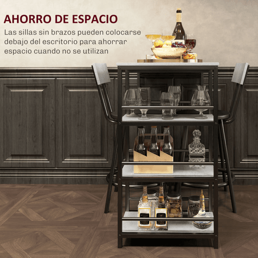 HOMCOM Conjunto de Mesa Alta de Bar com 2 Bancos Mesa Alta de Cozinha com Bancos Prateleiras Laterais Assento Acolchoado e Barra para Descanso dos Pés Cinza Escuro