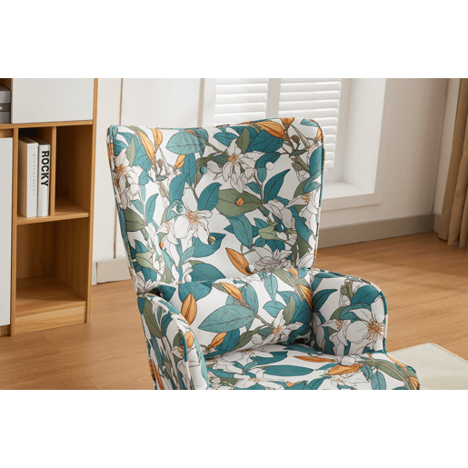 Sofá individual de imitação de linho estampado verde branco lilium floral com apoio para os pés