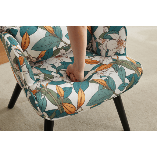 Sofá individual de imitação de linho estampado verde branco lilium floral com apoio para os pés