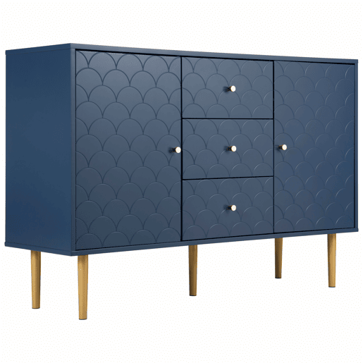 Cómoda alta com 2 portas e 3 gavetas em azul marinho com padrão de escamas H82L120T40 AIKETS
