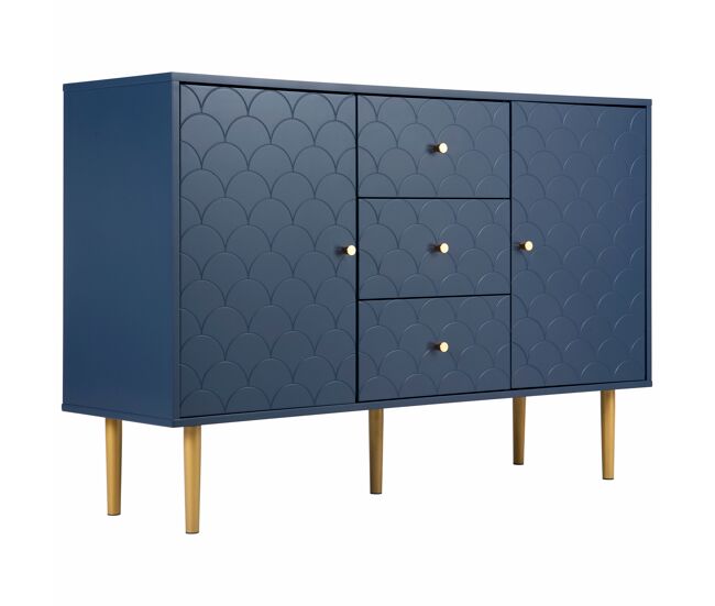 Cómoda alta con 2 puertas y 3 cajones en azul marino con estampado de escamas al82/an120/t40 aikets