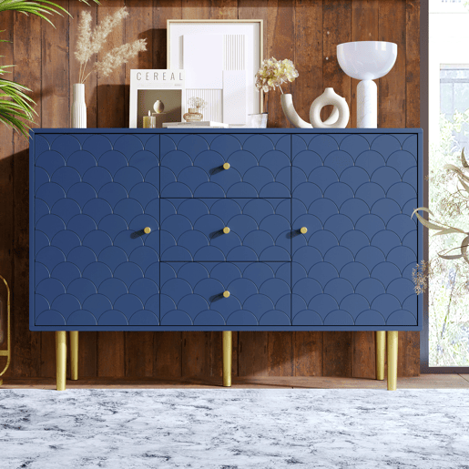 Cómoda alta com 2 portas e 3 gavetas em azul marinho com padrão de escamas H82L120T40 AIKETS