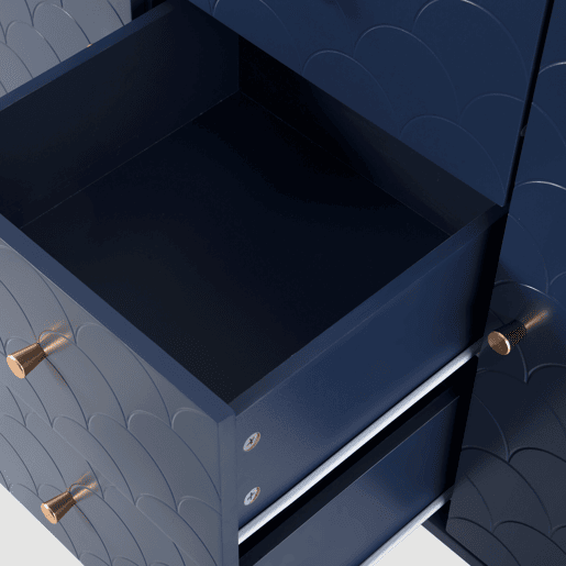 Cómoda alta com 2 portas e 3 gavetas em azul marinho com padrão de escamas H82L120T40 AIKETS