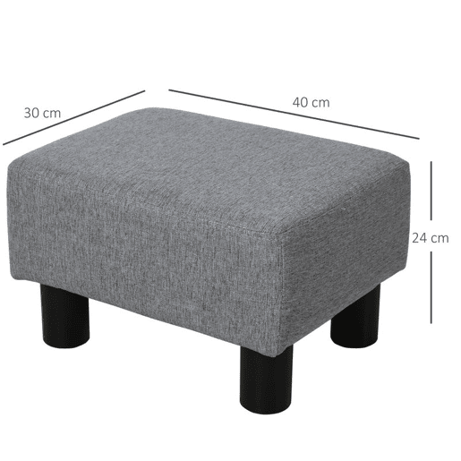 HOMCOM Apoio para os Pés de Sala de Estar Banco Baixo em Linho Banco Retangular com Estrutura de Madeira para Sala de Estar Dormitório 40x30x24 cm Cinzento