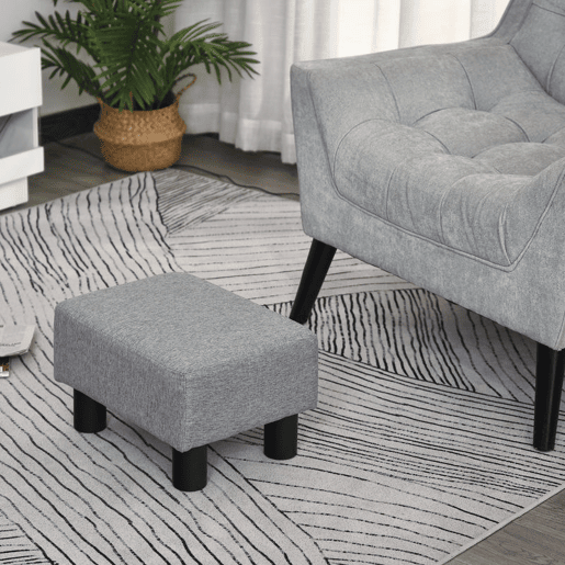 HOMCOM Apoio para os Pés de Sala de Estar Banco Baixo em Linho Banco Retangular com Estrutura de Madeira para Sala de Estar Dormitório 40x30x24 cm Cinzento