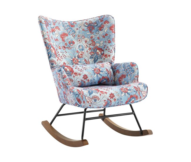 Mecedora escandinava de terciopelo con estructura de metal reforzado y base de madera maciza. asiento acolchado para máxima comodidad. ideal para