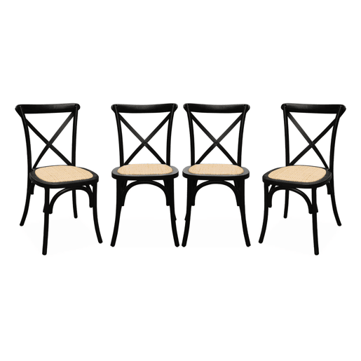 Cadeira de bistrô vintage madeira, set de 4, Belleville, Preto, 48.5x53.5x88.5 cm
