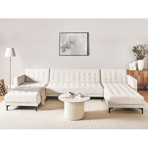 Sofá-cama modular em forma de U ABERDEEN Veludo Creme claro 5 lugares
