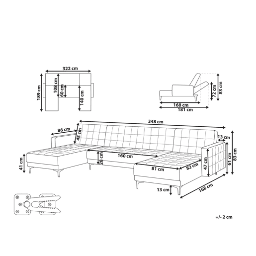 Sofá-cama modular em forma de U ABERDEEN Veludo Creme claro 5 lugares