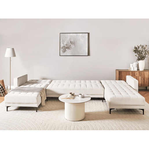 Sofá-cama modular em forma de U ABERDEEN Veludo Creme claro 5 lugares