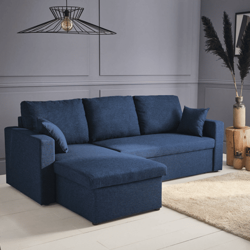 Sofá-cama de canto conversível de 3 lugares , Ida, Azul, 219x84x68 cm