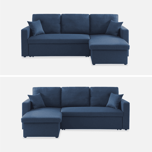 Sofá-cama de canto conversível de 3 lugares , Ida, Azul, 219x84x68 cm