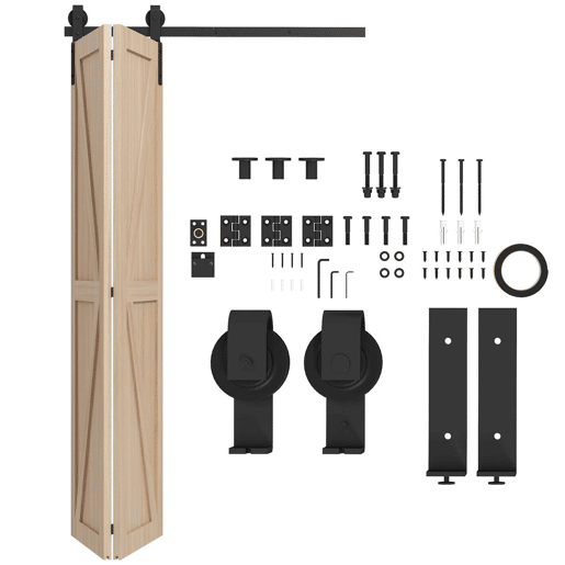 HOMCOM 4FT  122CM Kit de ferragens para porta deslizante dobrável para 2 portas com trilho para celeiro preto