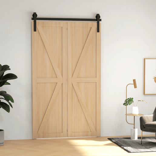 HOMCOM 4FT  122CM Kit de ferragens para porta deslizante dobrável para 2 portas com trilho para celeiro preto
