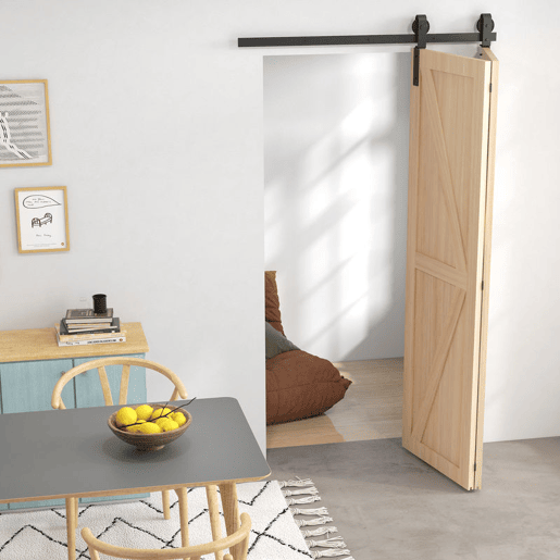 HOMCOM 4FT  122CM Kit de ferragens para porta deslizante dobrável para 2 portas com trilho para celeiro preto