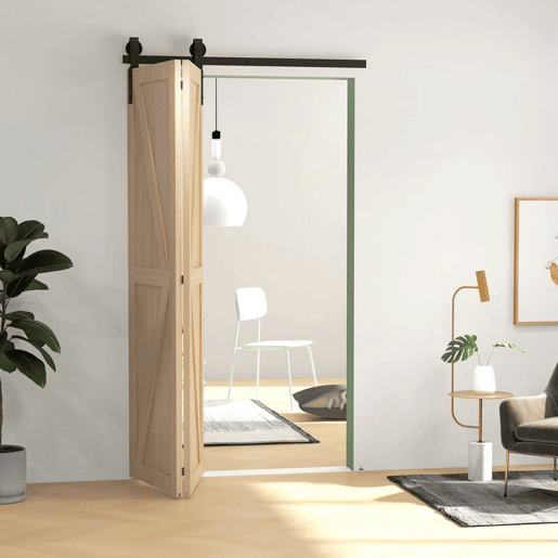 HOMCOM 4FT  122CM Kit de ferragens para porta deslizante dobrável para 2 portas com trilho para celeiro preto