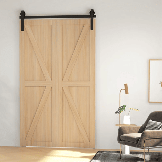HOMCOM 4FT  122CM Kit de ferragens para porta deslizante dobrável para 2 portas com trilho para celeiro preto