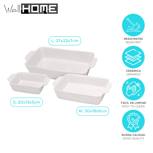 Conjunto de 3 peças de assadeiras de cerâmica Well Home