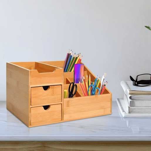 HOMCOM Organizador para Secretária de Bambu Organizador de Mesa de Escritório Multifuncional 33x20,5x15,5 cm Madeira