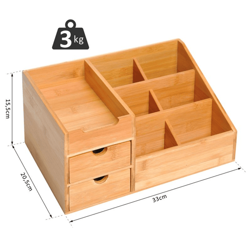 HOMCOM Organizador para Secretária de Bambu Organizador de Mesa de Escritório Multifuncional 33x20,5x15,5 cm Madeira