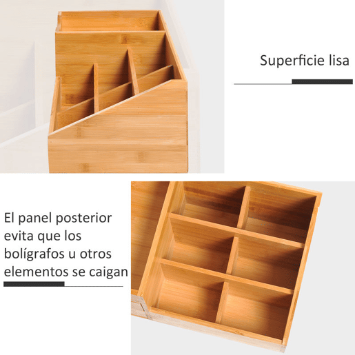 HOMCOM Organizador para Secretária de Bambu Organizador de Mesa de Escritório Multifuncional 33x20,5x15,5 cm Madeira