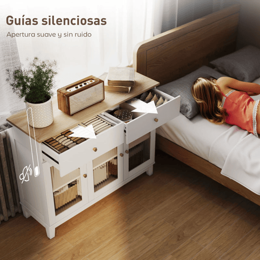 HOMCOM Aparador 3 Portas de Vidro Aparador para Sala Moderno com 2 Gavetas e Prateleiras Ajustáveis para Sala de Jantar ou Entrada 100x35x80,3 cm Branco