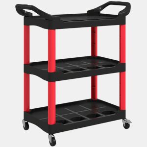 HOMCOM Carro de Oficina Carro de Ferramentas com 3 Prateleiras Rodas e Pegas para Garagem Oficina Casa Carga 91 kg 83x43x97 cm Vermelho e Preto