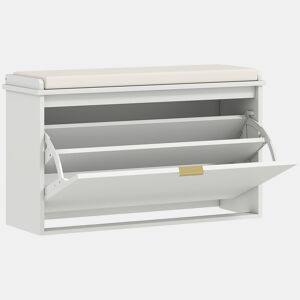 HOMCOM Banco Sapateira Móvel Sapateira Estreito Banco de Entrada com Assento Estofado Caixa Rebatível e Painel de Ripas para Entrada Quarto Sala de Estar 80x26x47,5 cm Branco