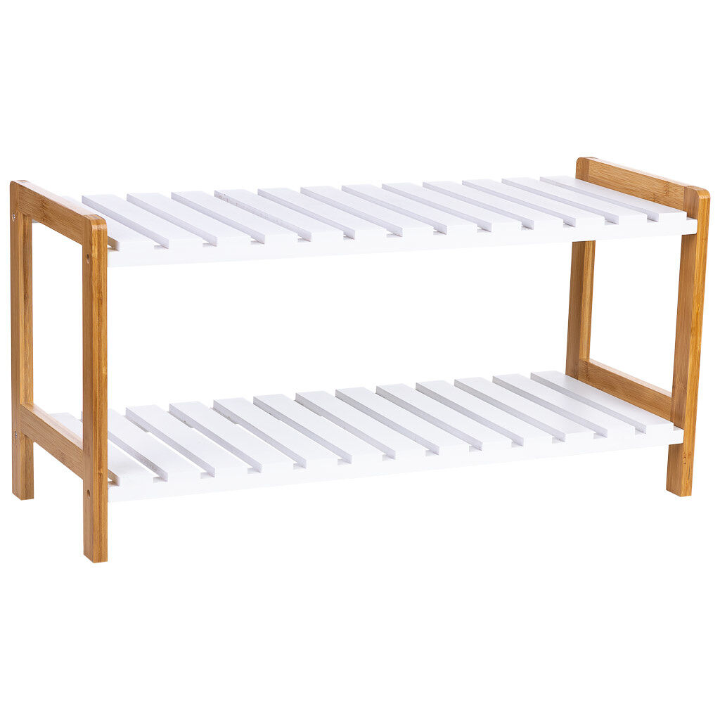 Banco zapatero compacto y elegante de madera blanca, con medidas de 70x26x34.5h cm