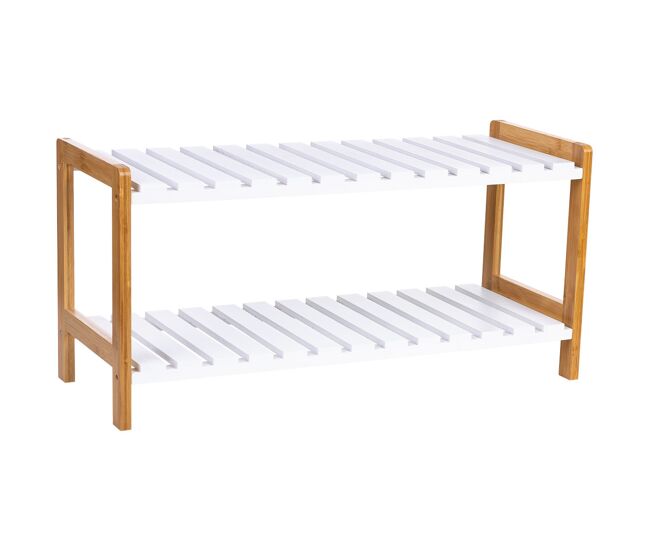 Banco zapatero compacto y elegante de madera blanca, con medidas de 70x26x34.5h cm