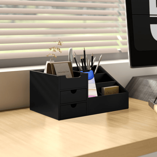 HOMCOM Organizador para Secretária de Bambu Organizador de Mesa de Escritório Multifuncional 33x20,5x15,5 cm Preto