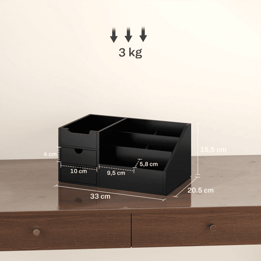HOMCOM Organizador para Secretária de Bambu Organizador de Mesa de Escritório Multifuncional 33x20,5x15,5 cm Preto