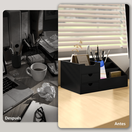 HOMCOM Organizador para Secretária de Bambu Organizador de Mesa de Escritório Multifuncional 33x20,5x15,5 cm Preto