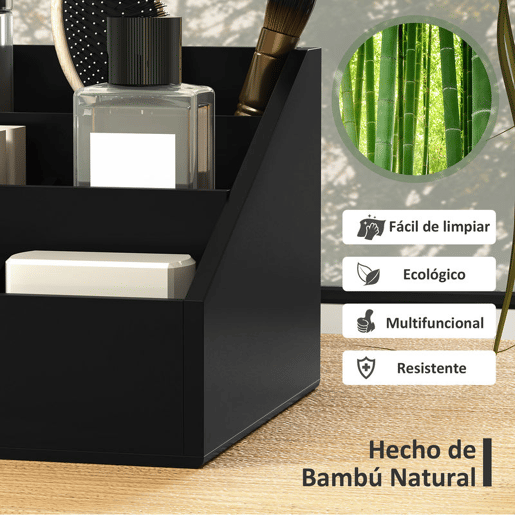 HOMCOM Organizador para Secretária de Bambu Organizador de Mesa de Escritório Multifuncional 33x20,5x15,5 cm Preto