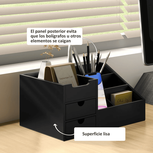 HOMCOM Organizador para Secretária de Bambu Organizador de Mesa de Escritório Multifuncional 33x20,5x15,5 cm Preto