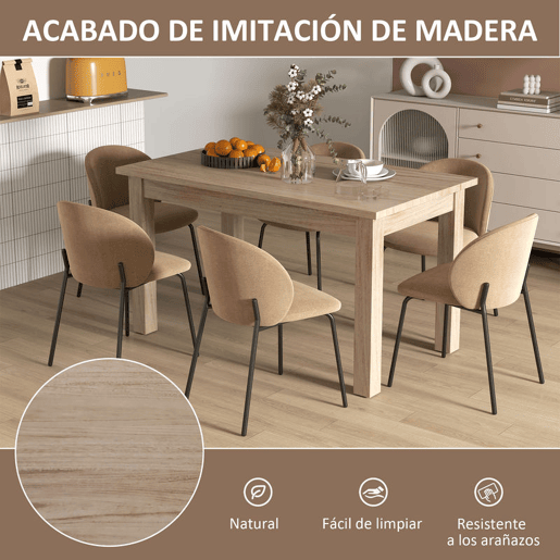 HOMCOM Mesa de Jantar Mesa Retangular para 6 Pessoas Mesa de Refeição com Bancada Laminada para Cozinha Sala 140x80x78 cm Madeira