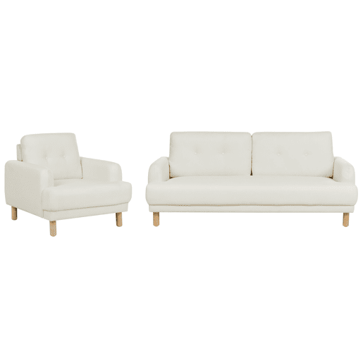 Conjunto de sala de estar TUVE Tecido Branco creme 4 lugares