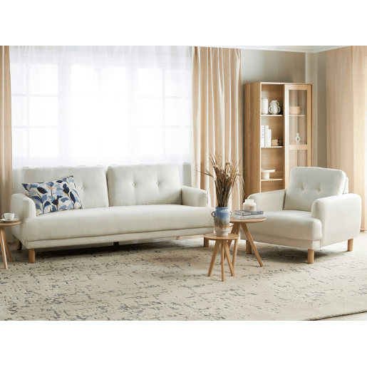 Conjunto de sala de estar TUVE Tecido Branco creme 4 lugares