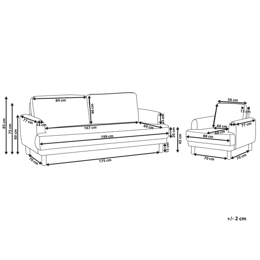 Conjunto de sala de estar TUVE Tecido Branco creme 4 lugares