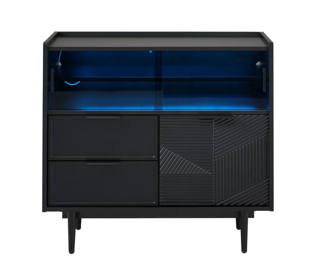 Aparador negro con motivos geométricos e iluminación led 80*35cm qhelqads
